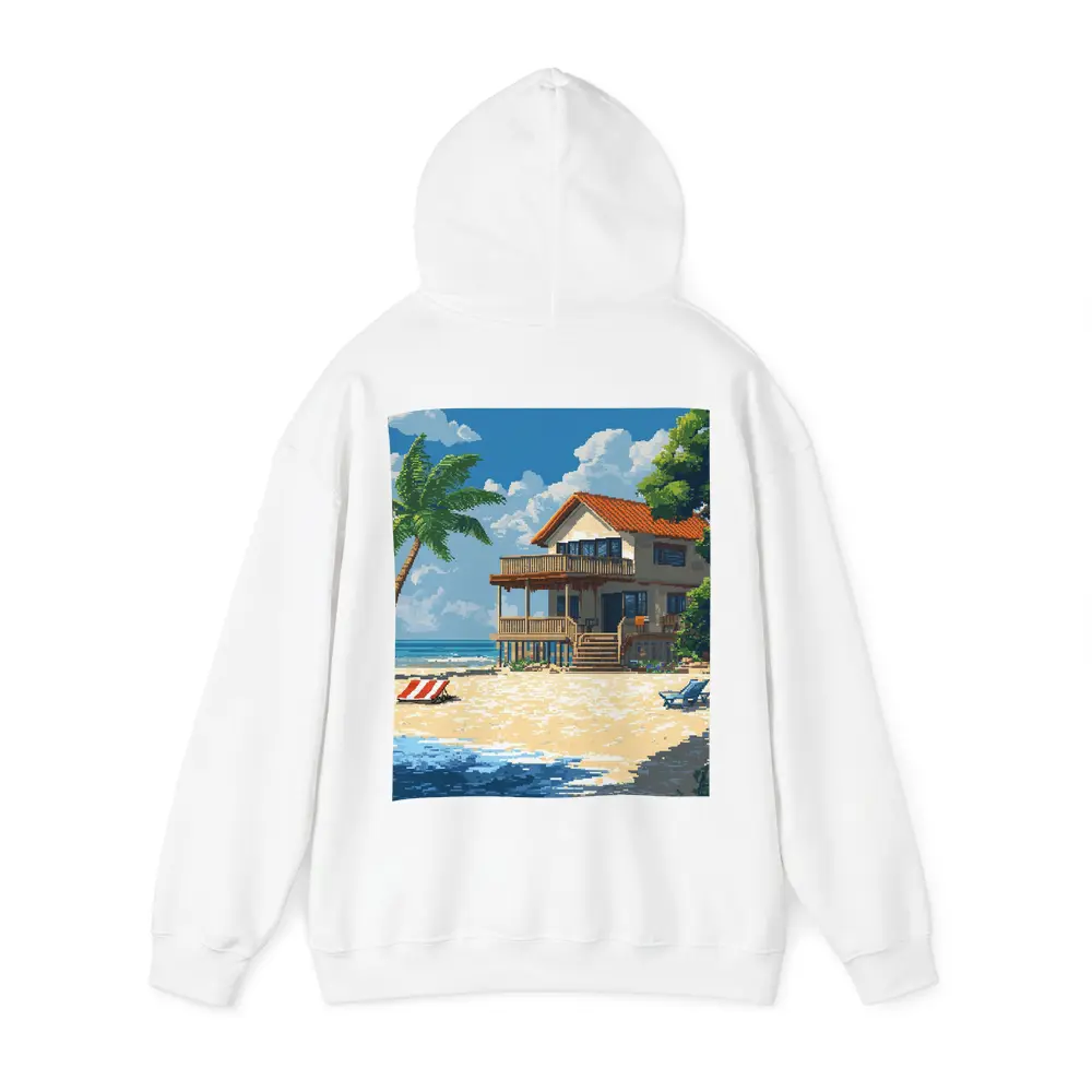 Pixel Art Beach House Tropical Shore – Hoodies