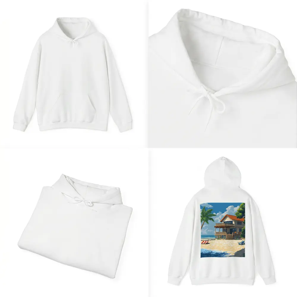 Pixel Art Beach House Tropical Shore – Hoodies