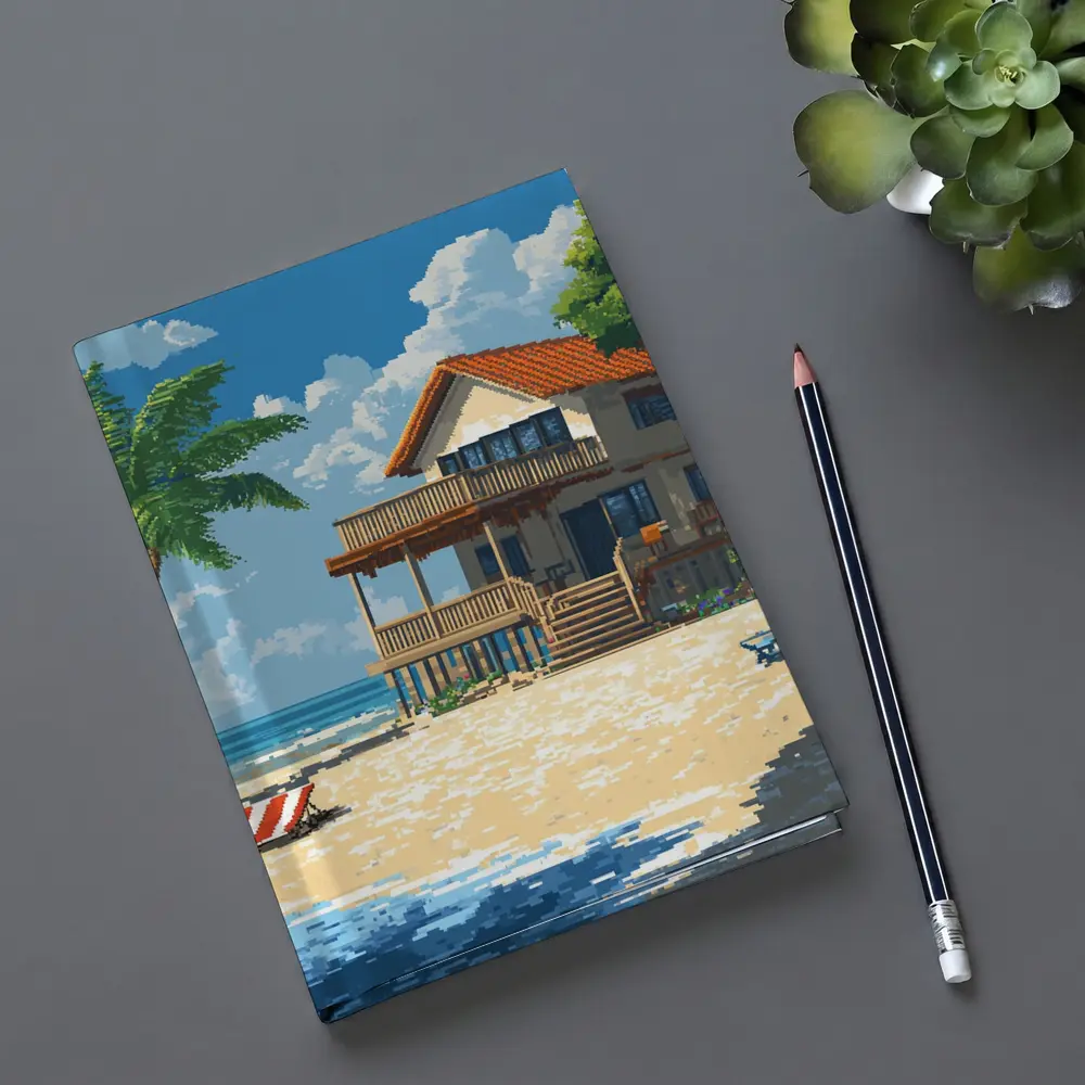 Pixel Art Beach House Tropical Shore – Notebooks