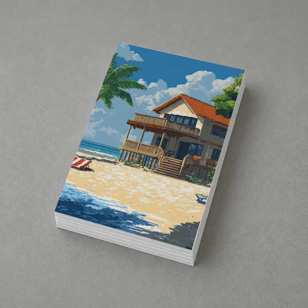Pixel Art Beach House Tropical Shore – Postcards
