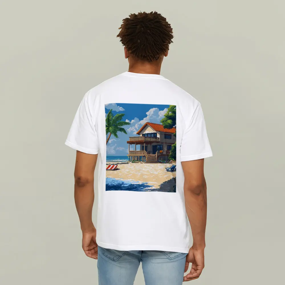 Pixel Art Beach House Tropical Shore – T-Shirts