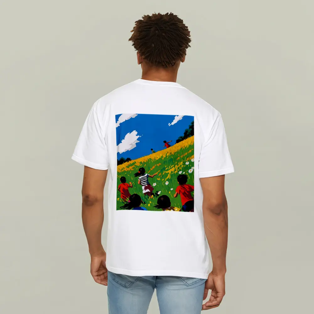 Children Running Through Sunny Wildflower Field – T-Shirts