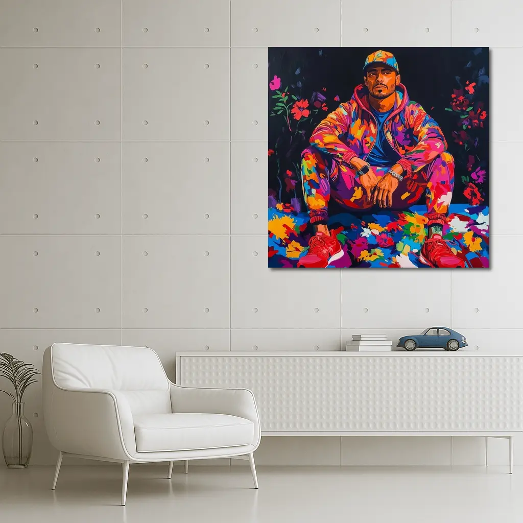 Colorful Man Portrait Pop Art Flowers – Wall Art