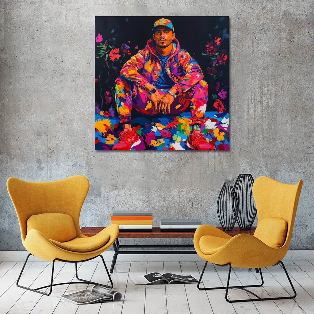 Colorful Man Portrait Pop Art Flowers – Wall Art