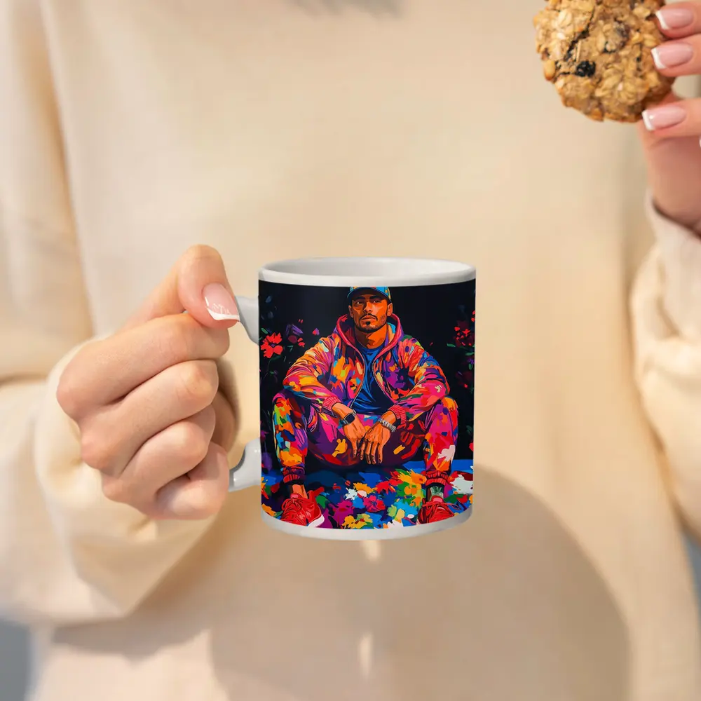Colorful Man Portrait Pop Art Flowers – Mugs