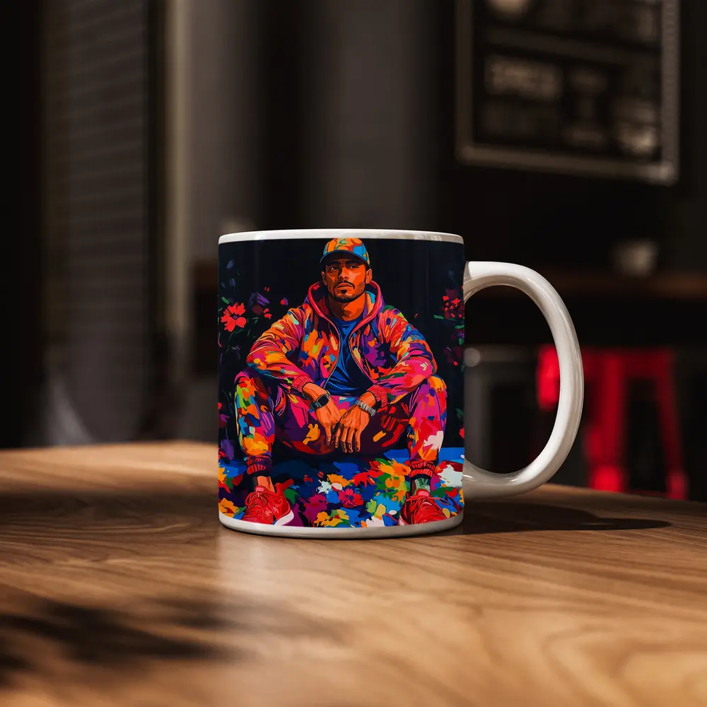 Colorful Man Portrait Pop Art Flowers – Mugs