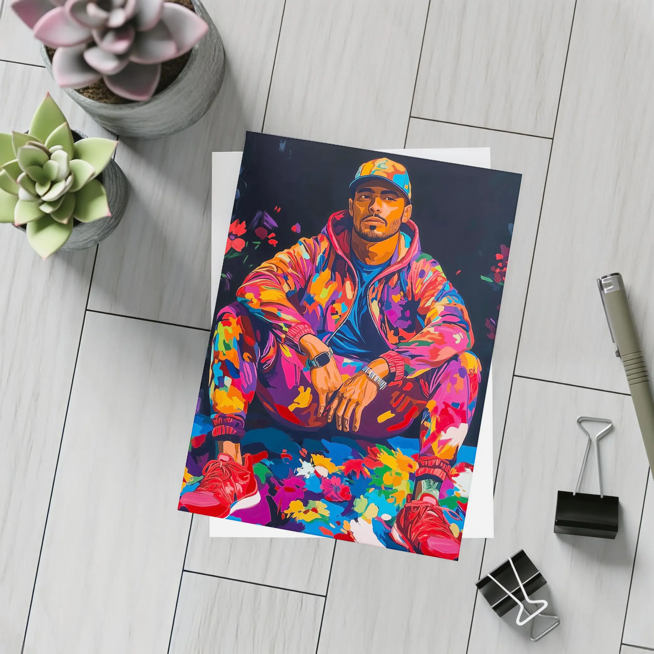 Colorful Man Portrait Pop Art Flowers – Postcards