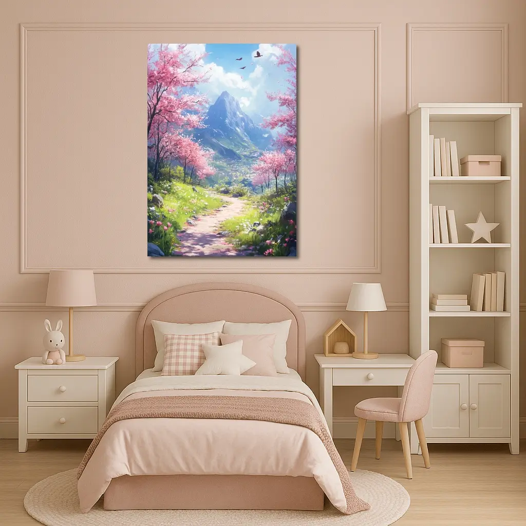 Cherry Blossom Path Mountain Anime Art – Wall Art
