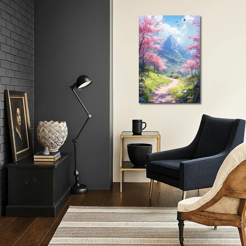 Cherry Blossom Path Mountain Anime Art – Wall Art
