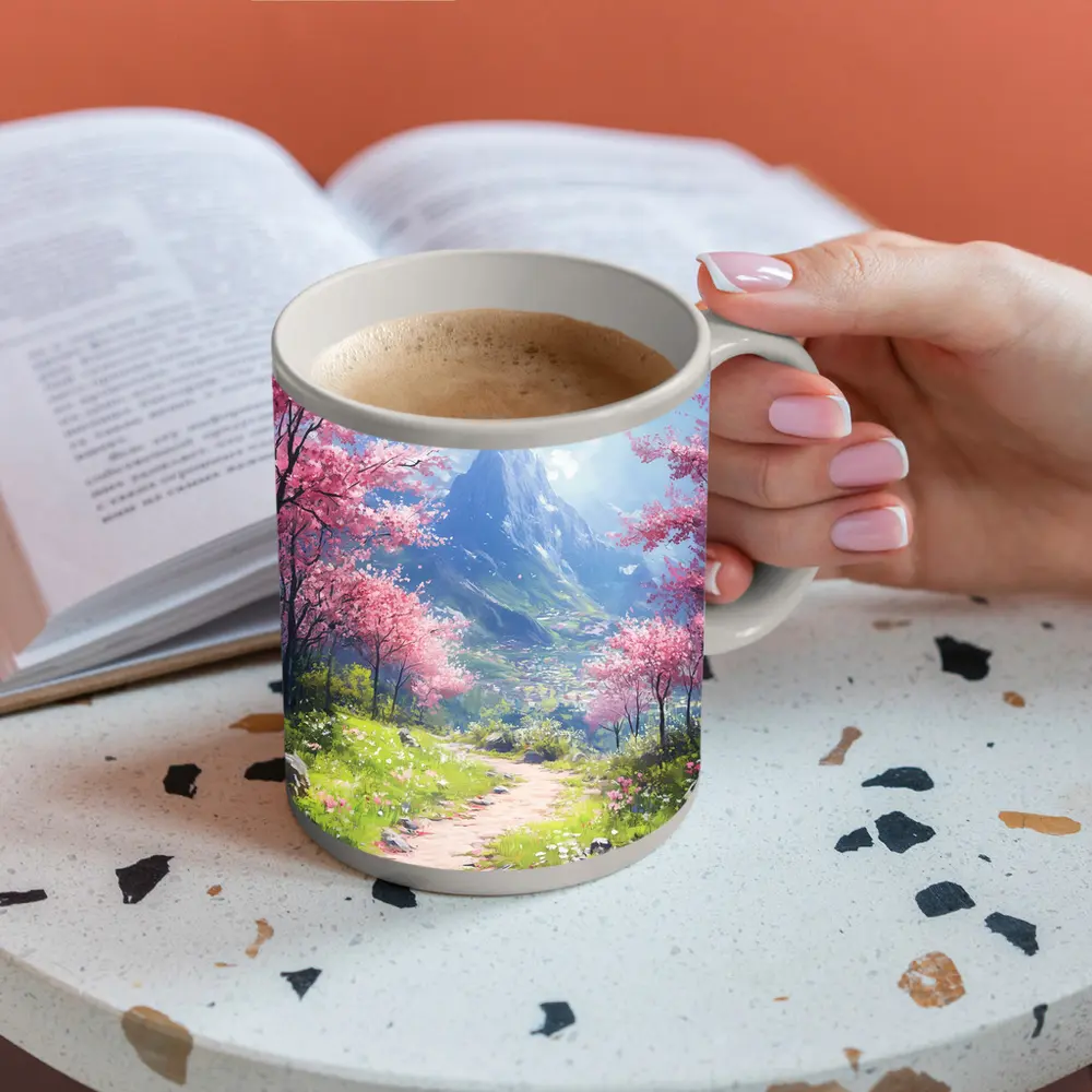 Cherry Blossom Path Mountain Anime Art – Mugs