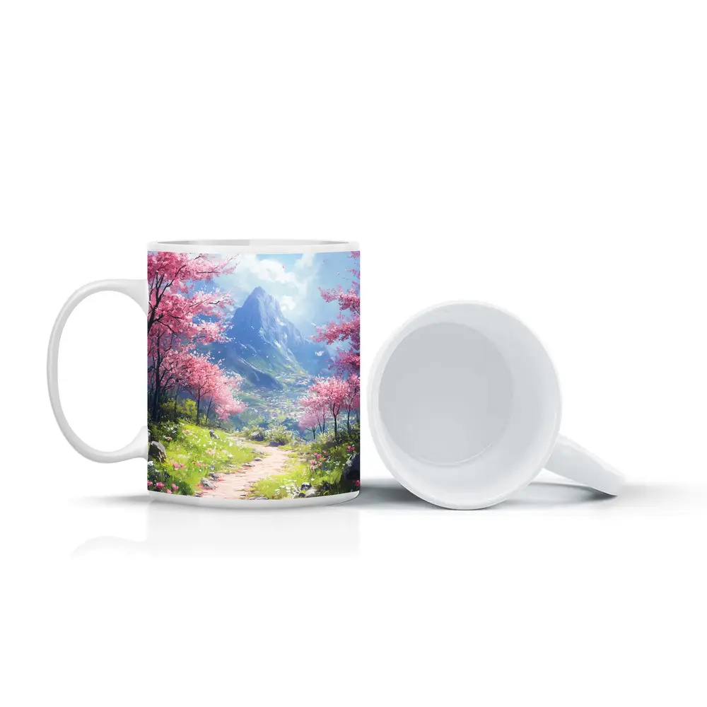 Cherry Blossom Path Mountain Anime Art – Mugs