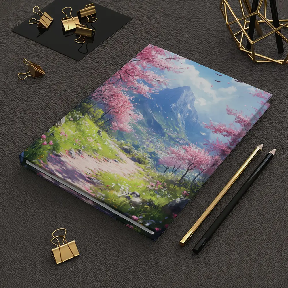 Cherry Blossom Path Mountain Anime Art – Notebooks