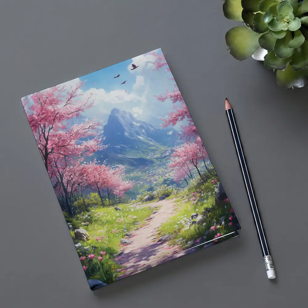 Cherry Blossom Path Mountain Anime Art – Notebooks