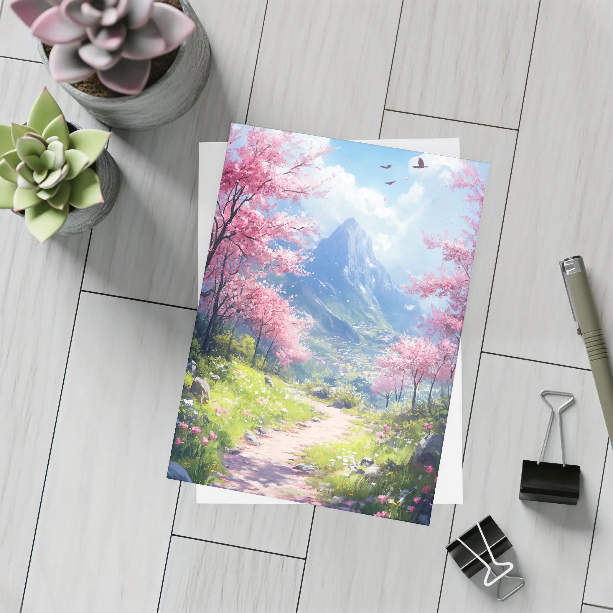 Cherry Blossom Path Mountain Anime Art – Postcards