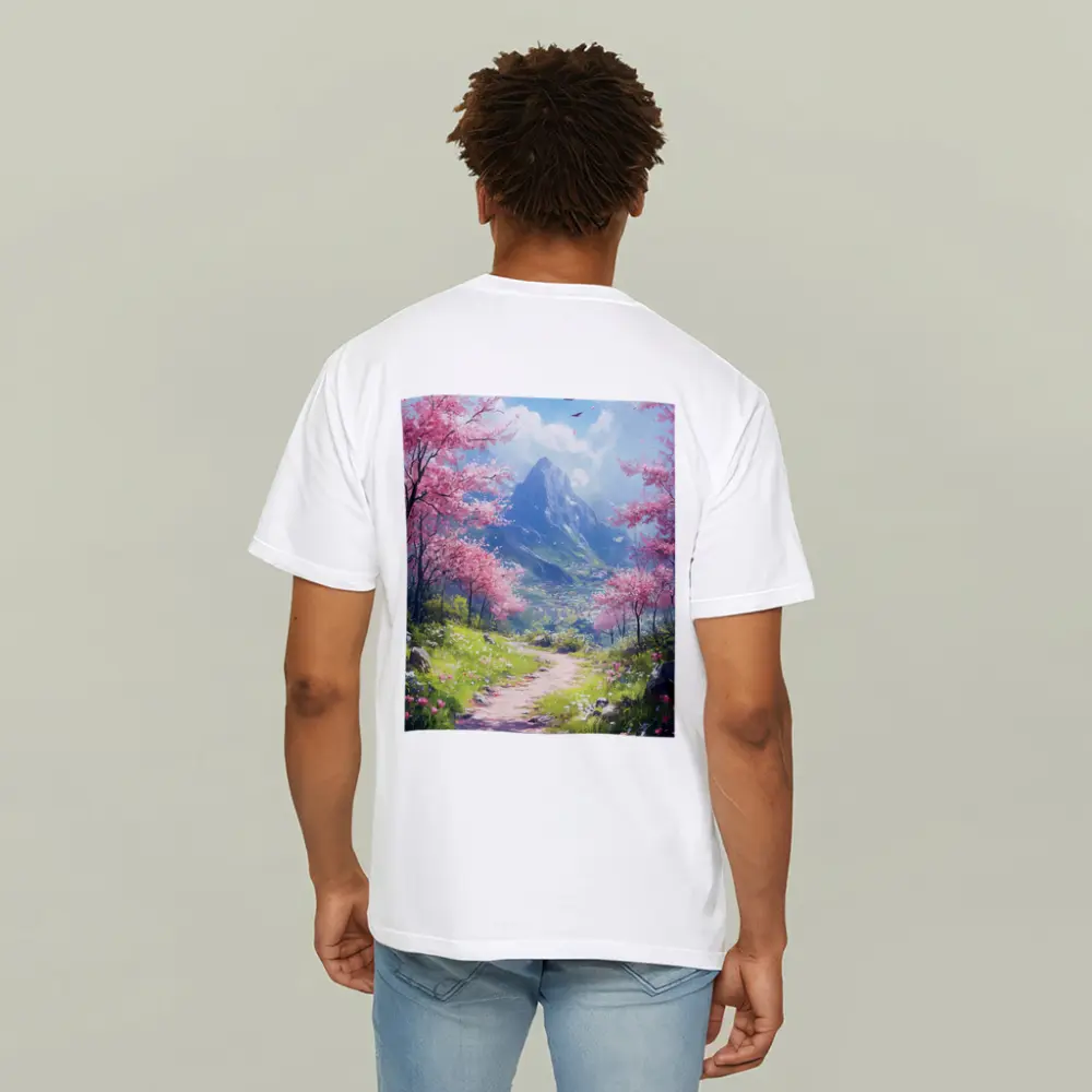 Cherry Blossom Path Mountain Anime Art – T-Shirts