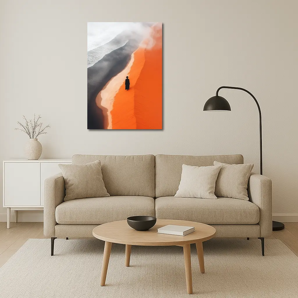 Lone Figure Walking Orange Desert Sand Dunes – Wall Art