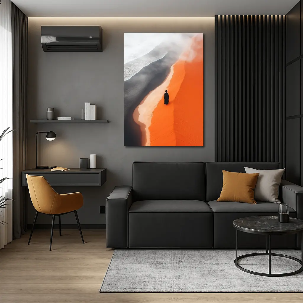 Lone Figure Walking Orange Desert Sand Dunes – Wall Art