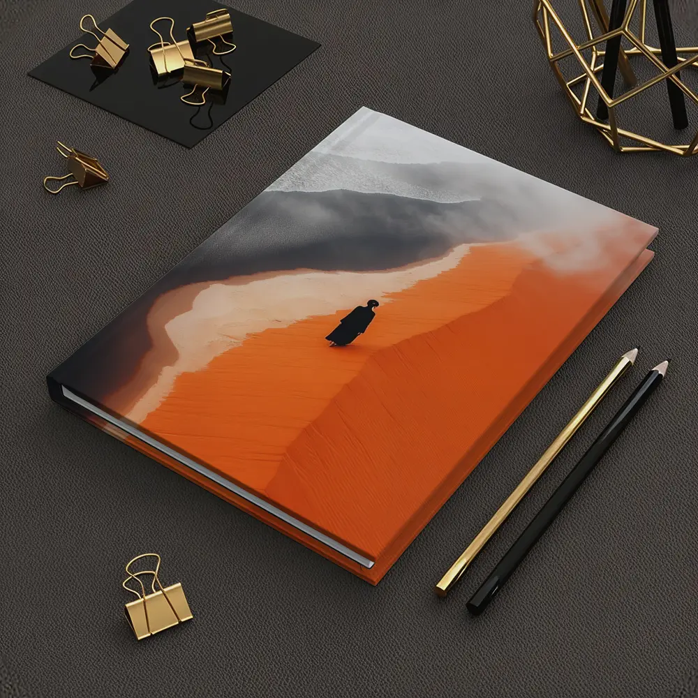 Lone Figure Walking Orange Desert Sand Dunes – Notebooks