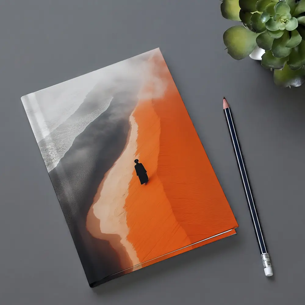 Lone Figure Walking Orange Desert Sand Dunes – Notebooks