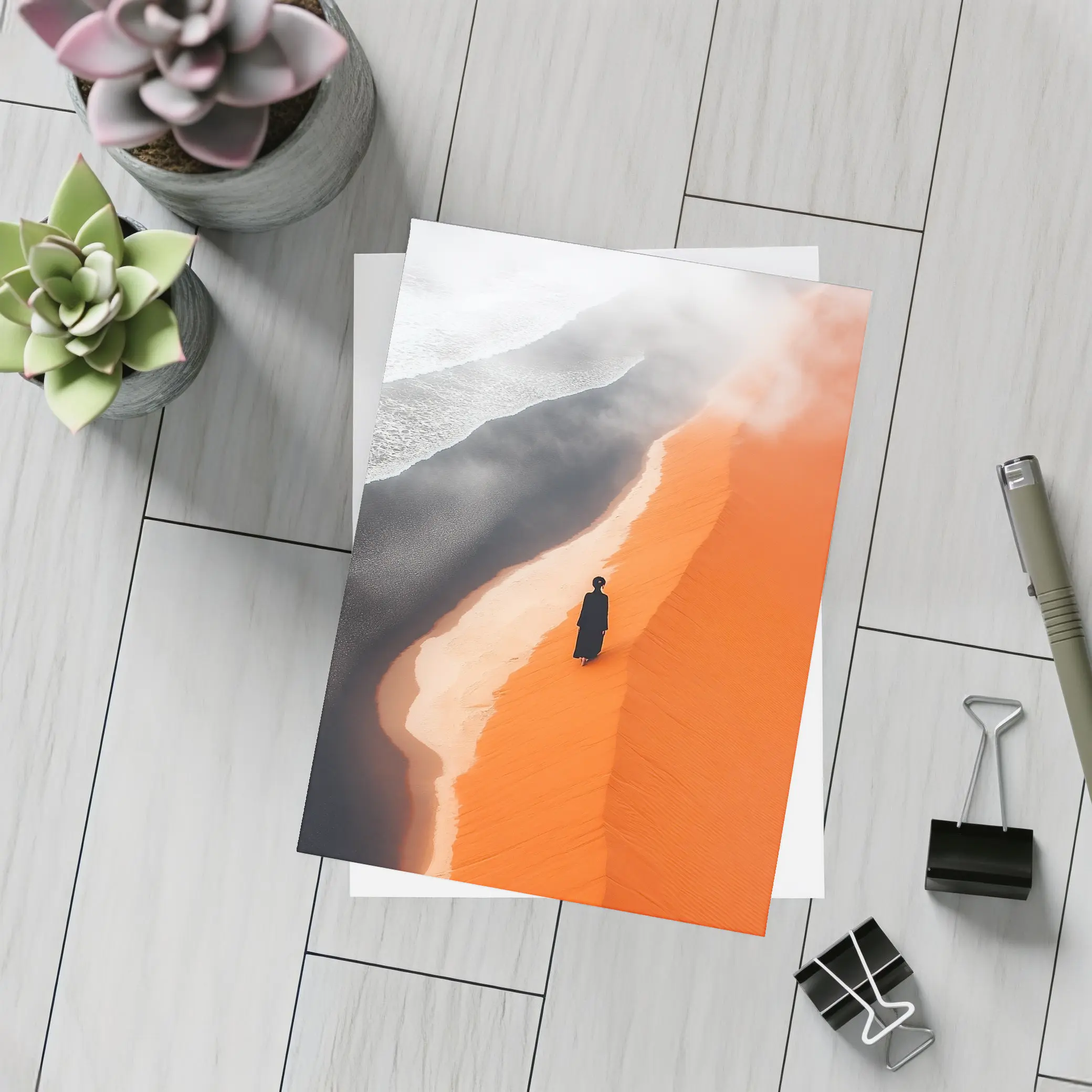 Lone Figure Walking Orange Desert Sand Dunes – Postcards