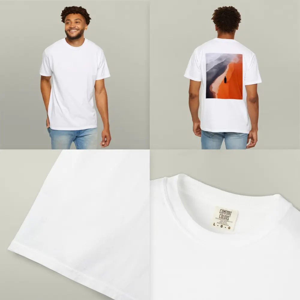 Lone Figure Walking Orange Desert Sand Dunes – T-Shirts