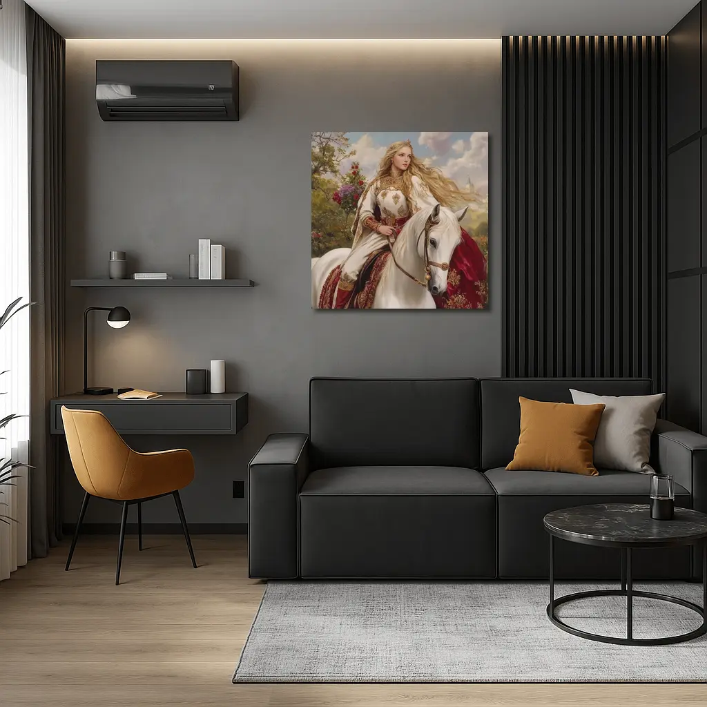 Medieval Princess Riding White Horse Fantasy Art – Wall Art