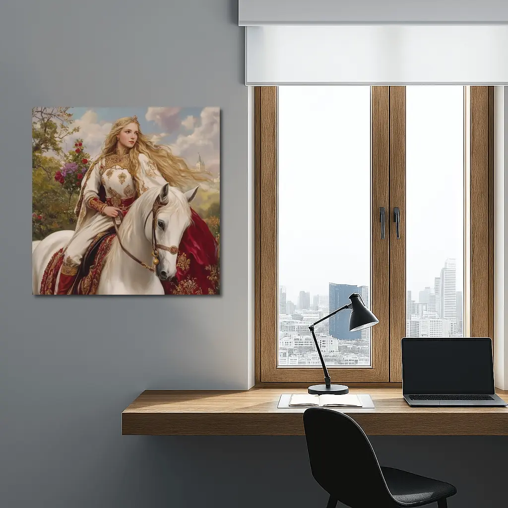Medieval Princess Riding White Horse Fantasy Art – Wall Art