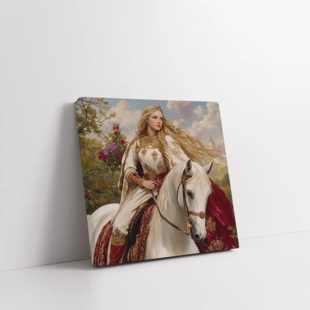 Medieval Princess Riding White Horse Fantasy Art – Wall Art