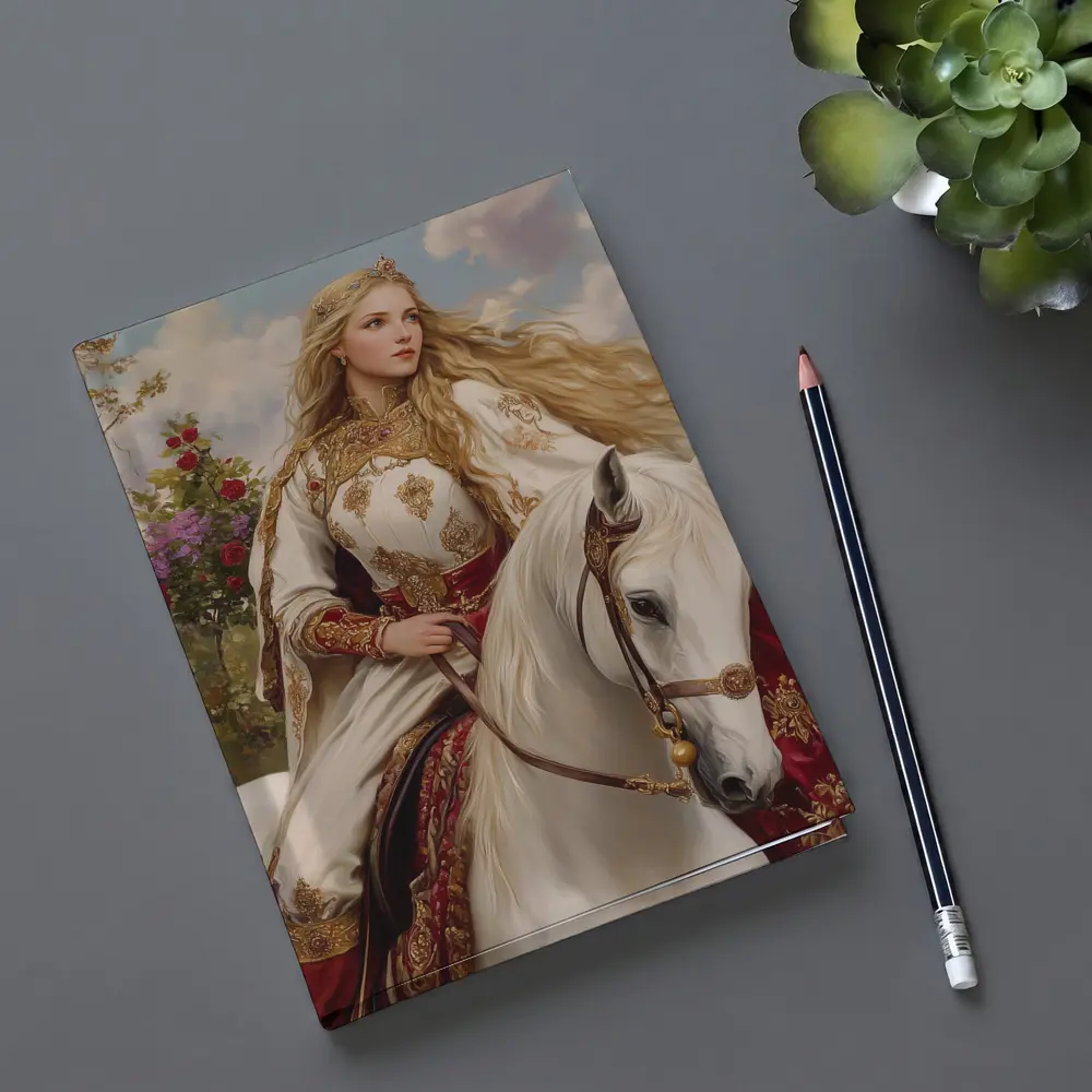 Medieval Princess Riding White Horse Fantasy Art – Notebooks