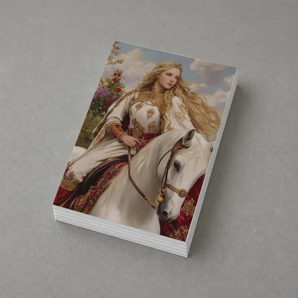 Medieval Princess Riding White Horse Fantasy Art – Postcards
