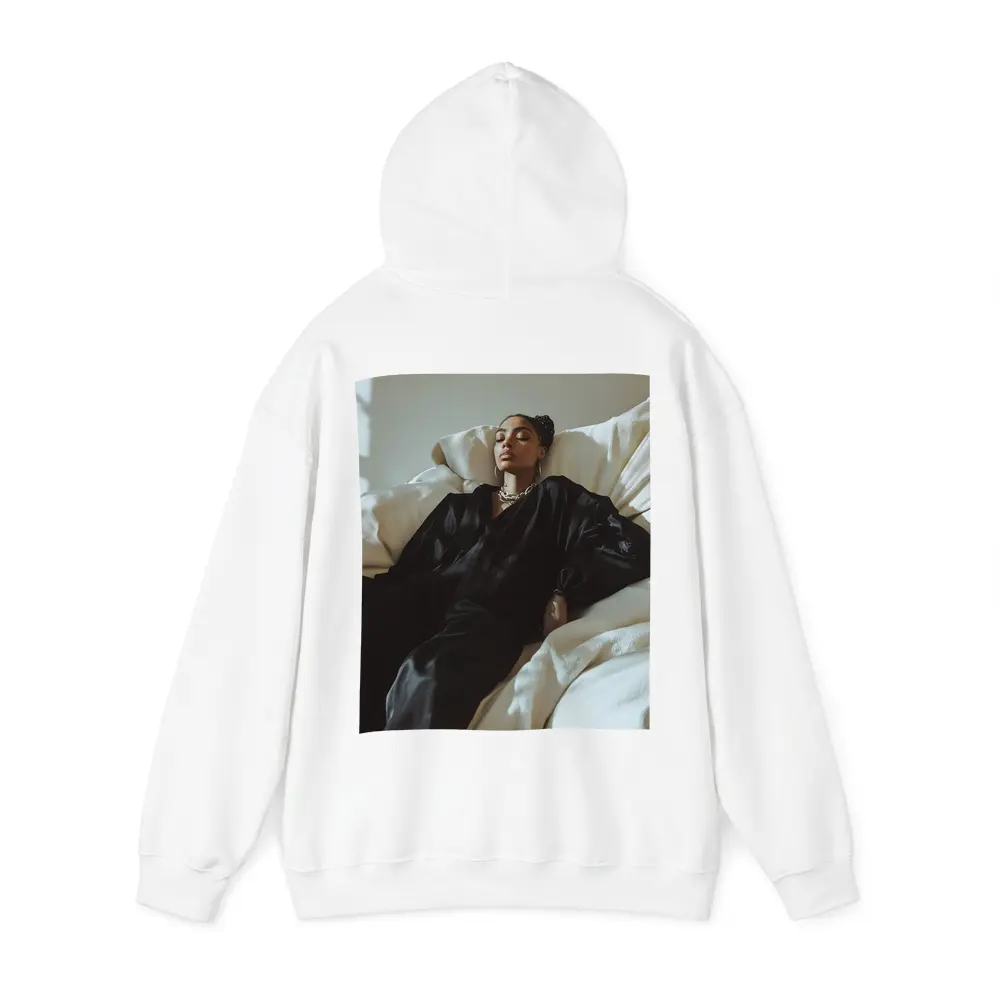Woman in Black Silk Resting on White Sofa – Hoodies