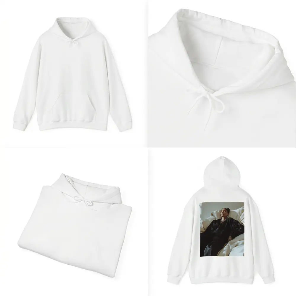 Woman in Black Silk Resting on White Sofa – Hoodies