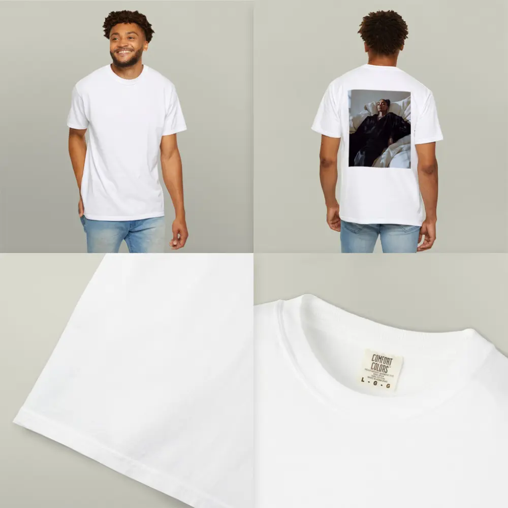 Woman in Black Silk Resting on White Sofa – T-Shirts