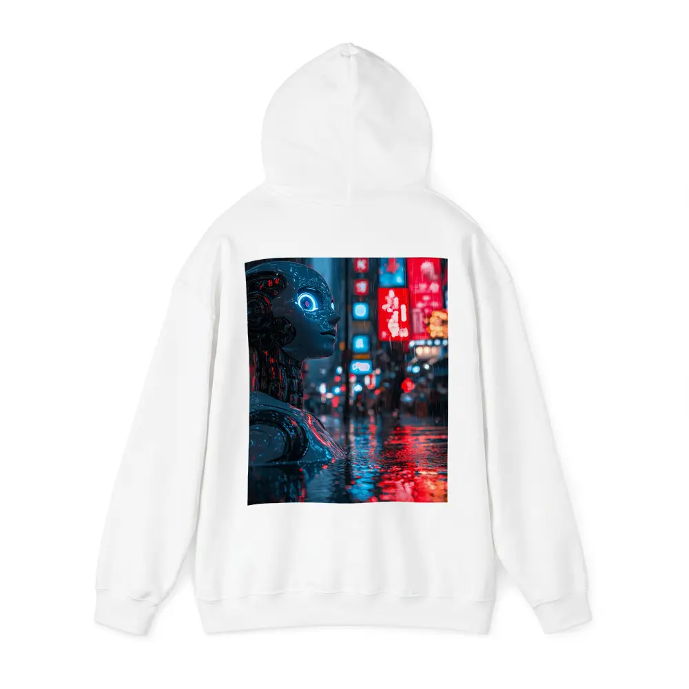 Cyberpunk Robot Rainy Neon City Night – Hoodies
