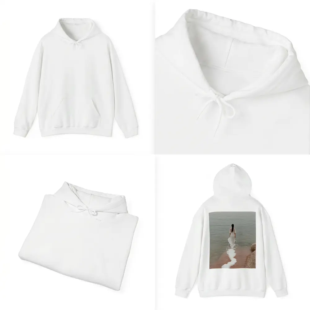 Woman White Dress Walking Into Calm Sea – Hoodies