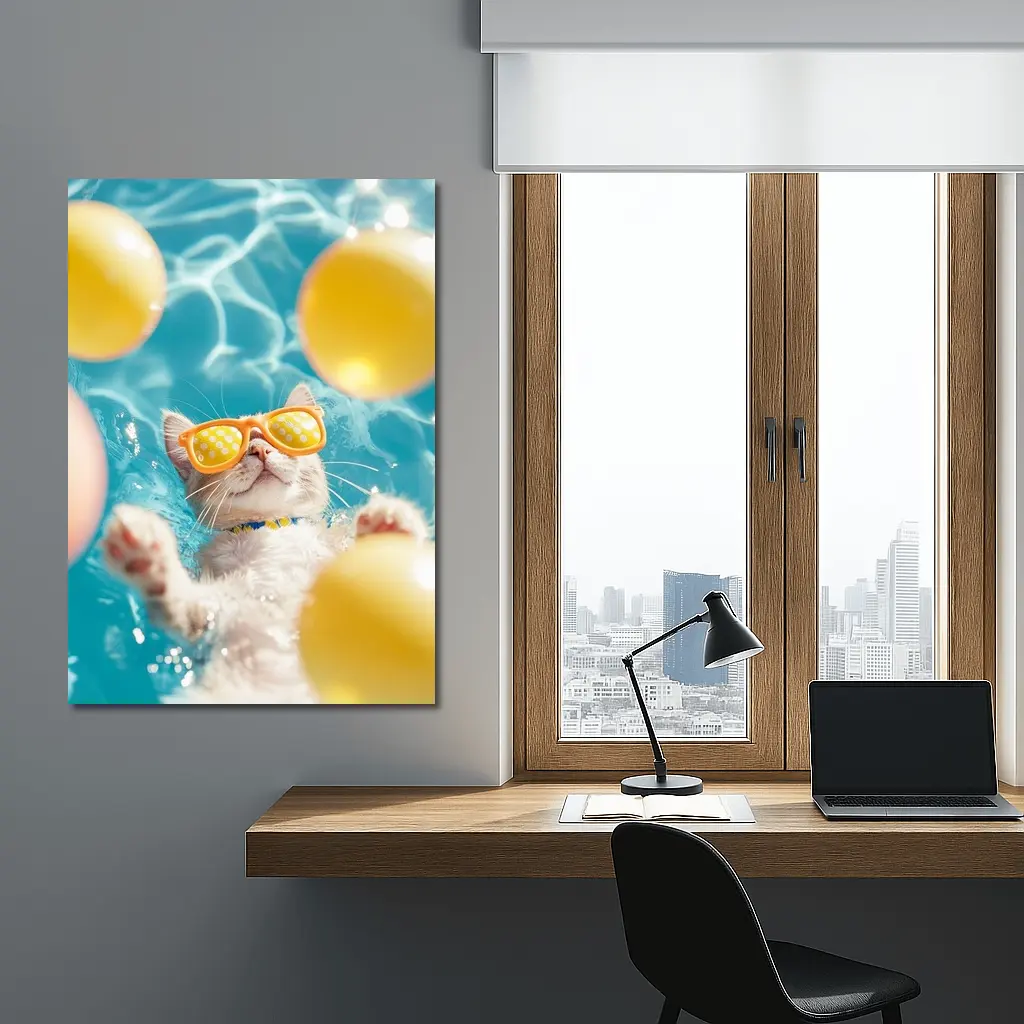 Cool Cat Sunglasses Swimming Pool Summer – Wall Art