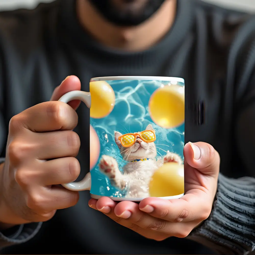Cool Cat Sunglasses Swimming Pool Summer – Mugs