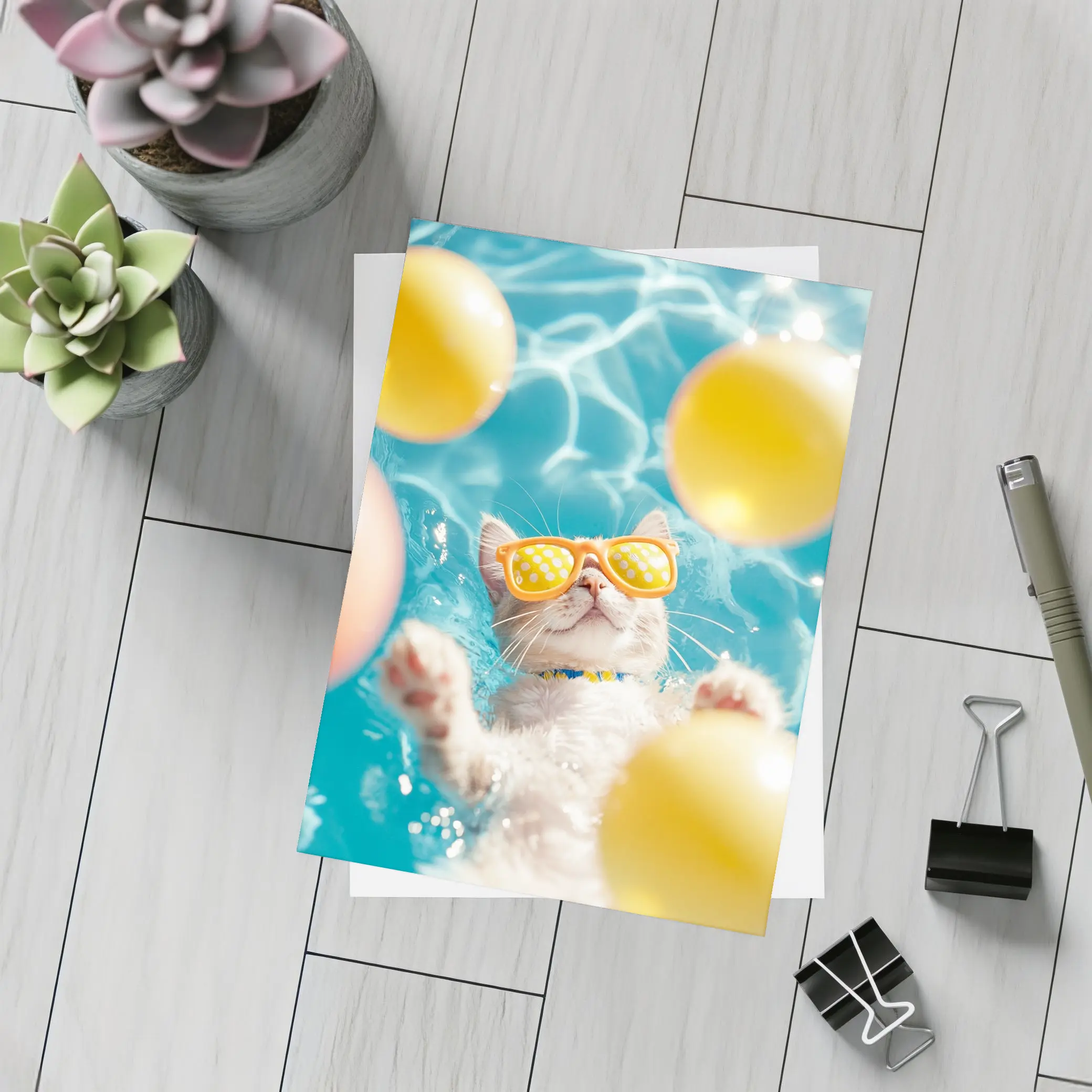 Cool Cat Sunglasses Swimming Pool Summer – Postcards