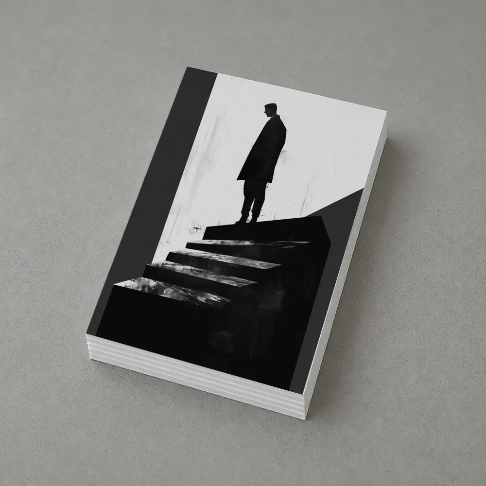 Man Standing Atop Dark Stairs Black White – Postcards