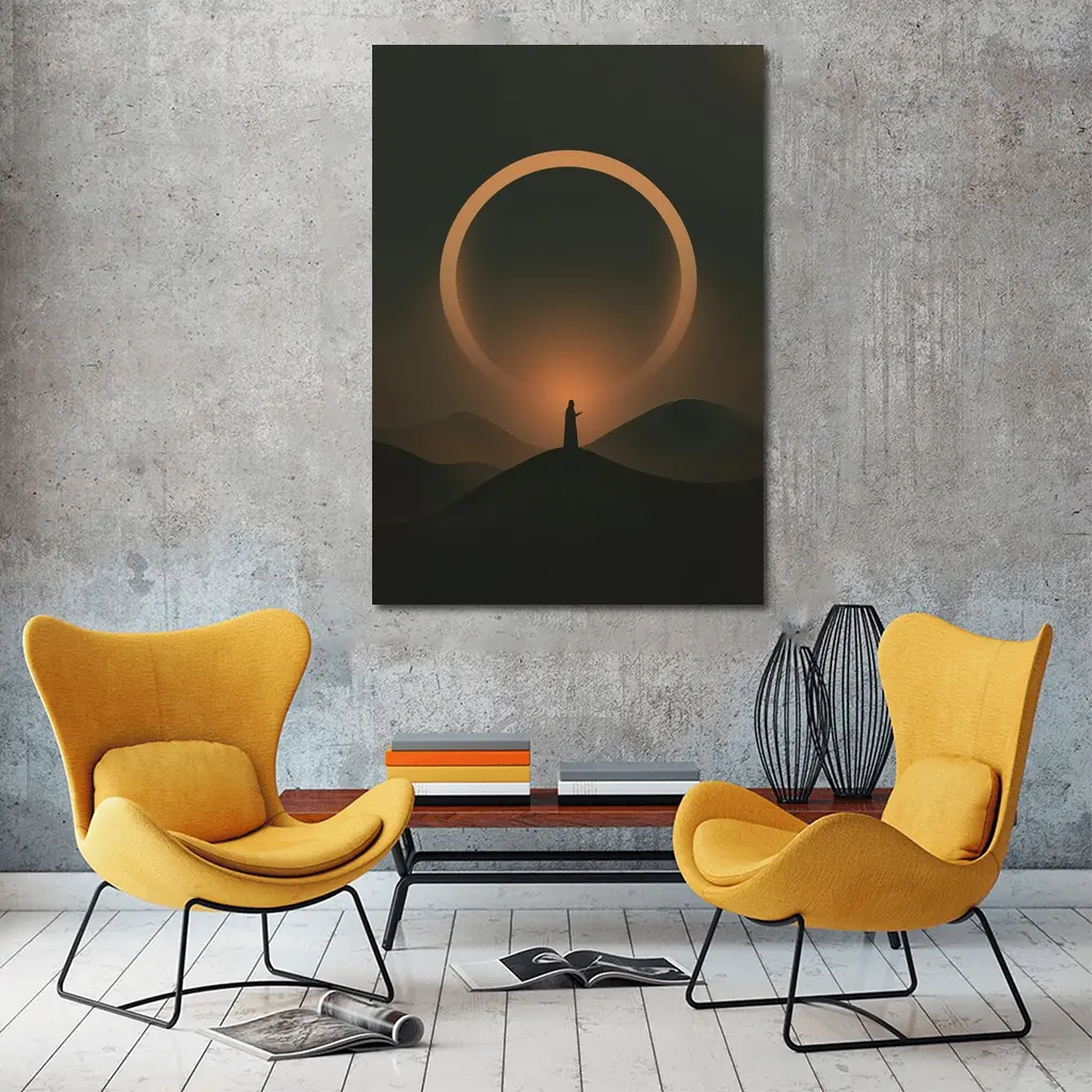 Lone Figure Desert Eclipse Glowing Ring – Wall Art