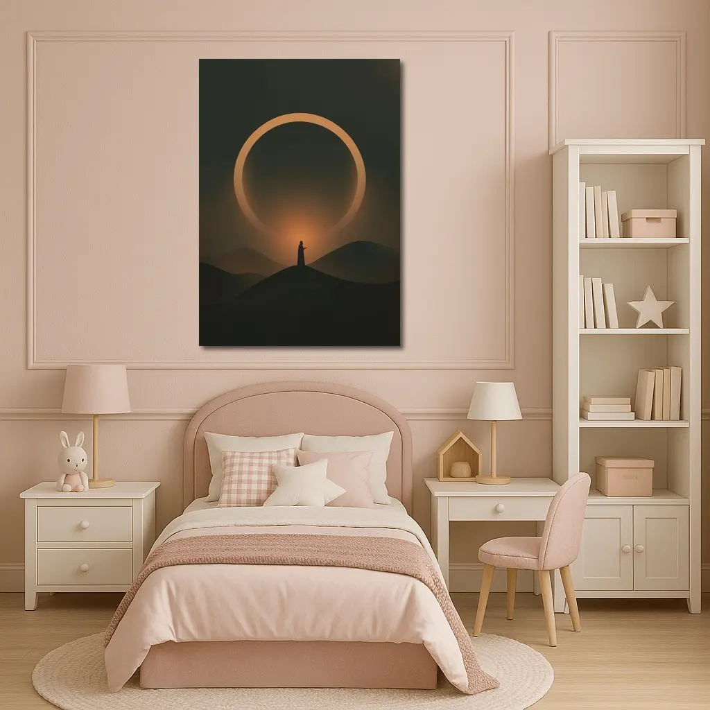 Lone Figure Desert Eclipse Glowing Ring – Wall Art