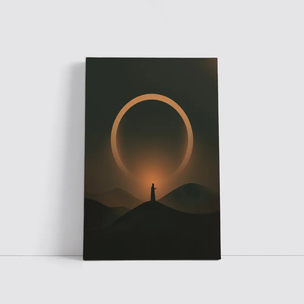 Lone Figure Desert Eclipse Glowing Ring – Wall Art