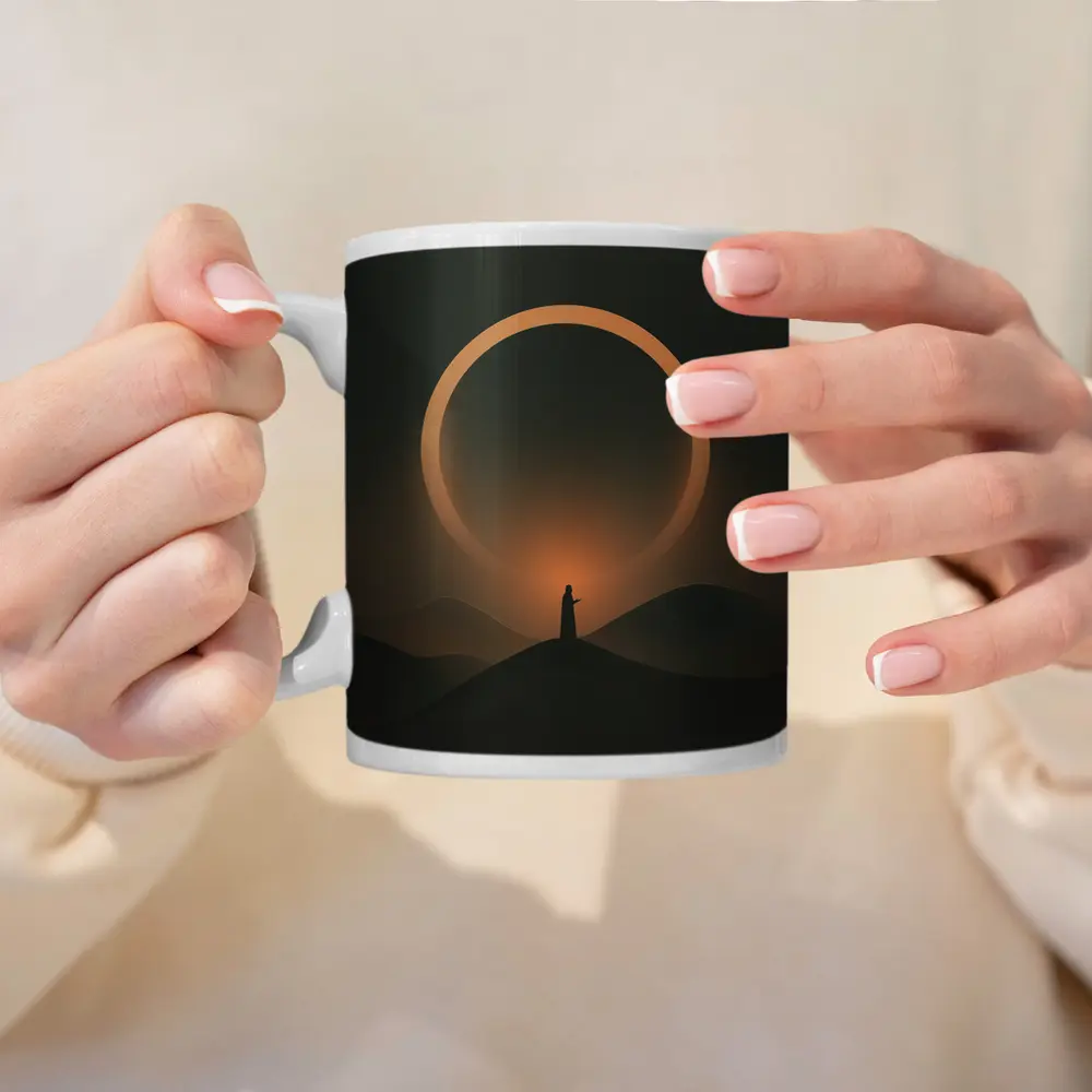 Lone Figure Desert Eclipse Glowing Ring – Mugs
