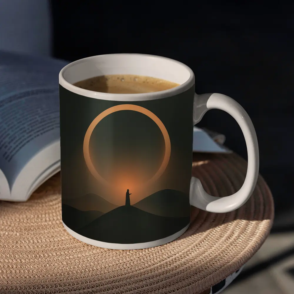 Lone Figure Desert Eclipse Glowing Ring – Mugs