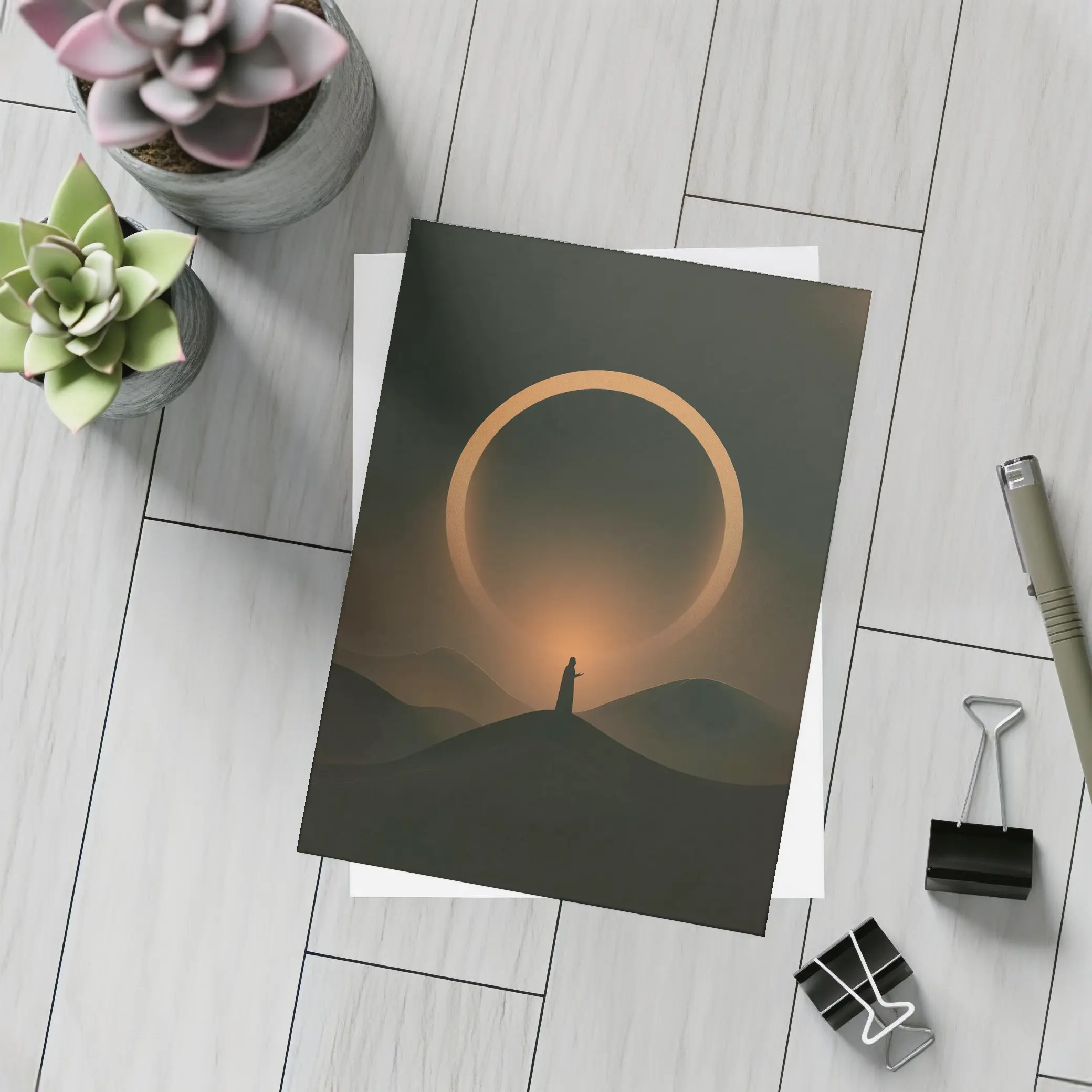 Lone Figure Desert Eclipse Glowing Ring – Postcards