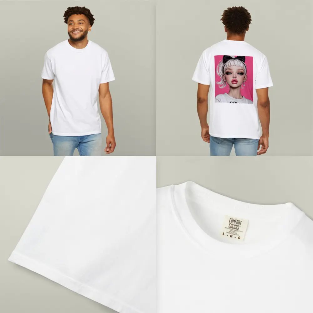 White Hair Girl Black Bow Pink Background – T-Shirts
