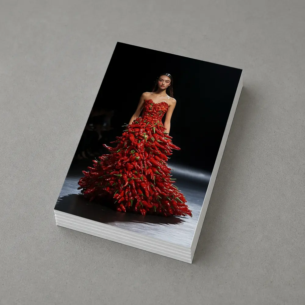 Model Wearing Red Chili Pepper Gown Runway – Postcards
