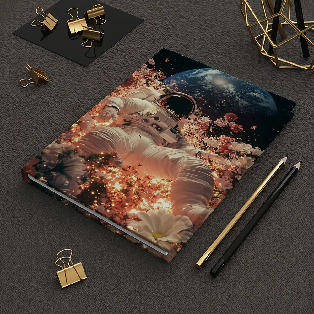 Astronaut Floating Among Flowers Earth Background – Notebooks