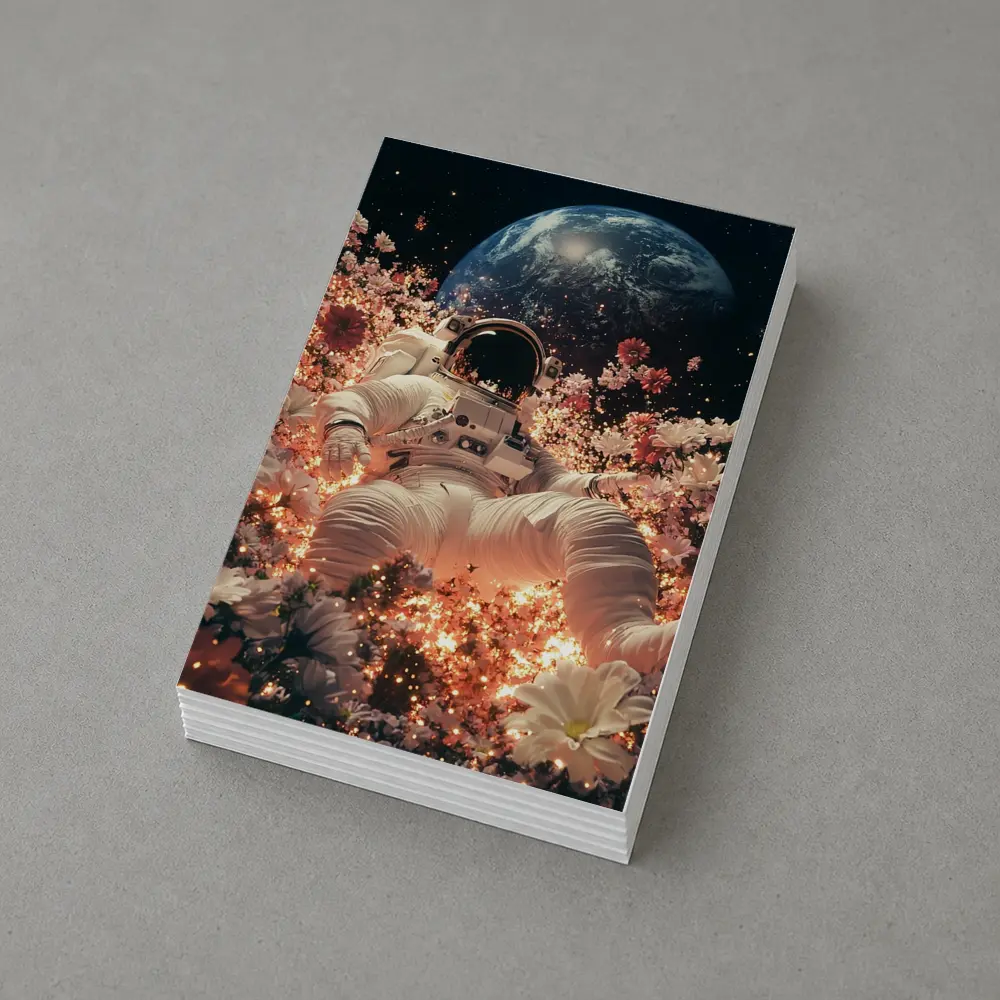 Astronaut Floating Among Flowers Earth Background – Postcards
