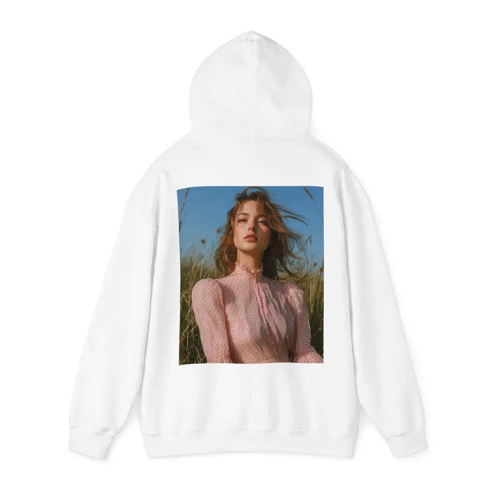 Young Woman Pink Dress Summer Meadow – Hoodies